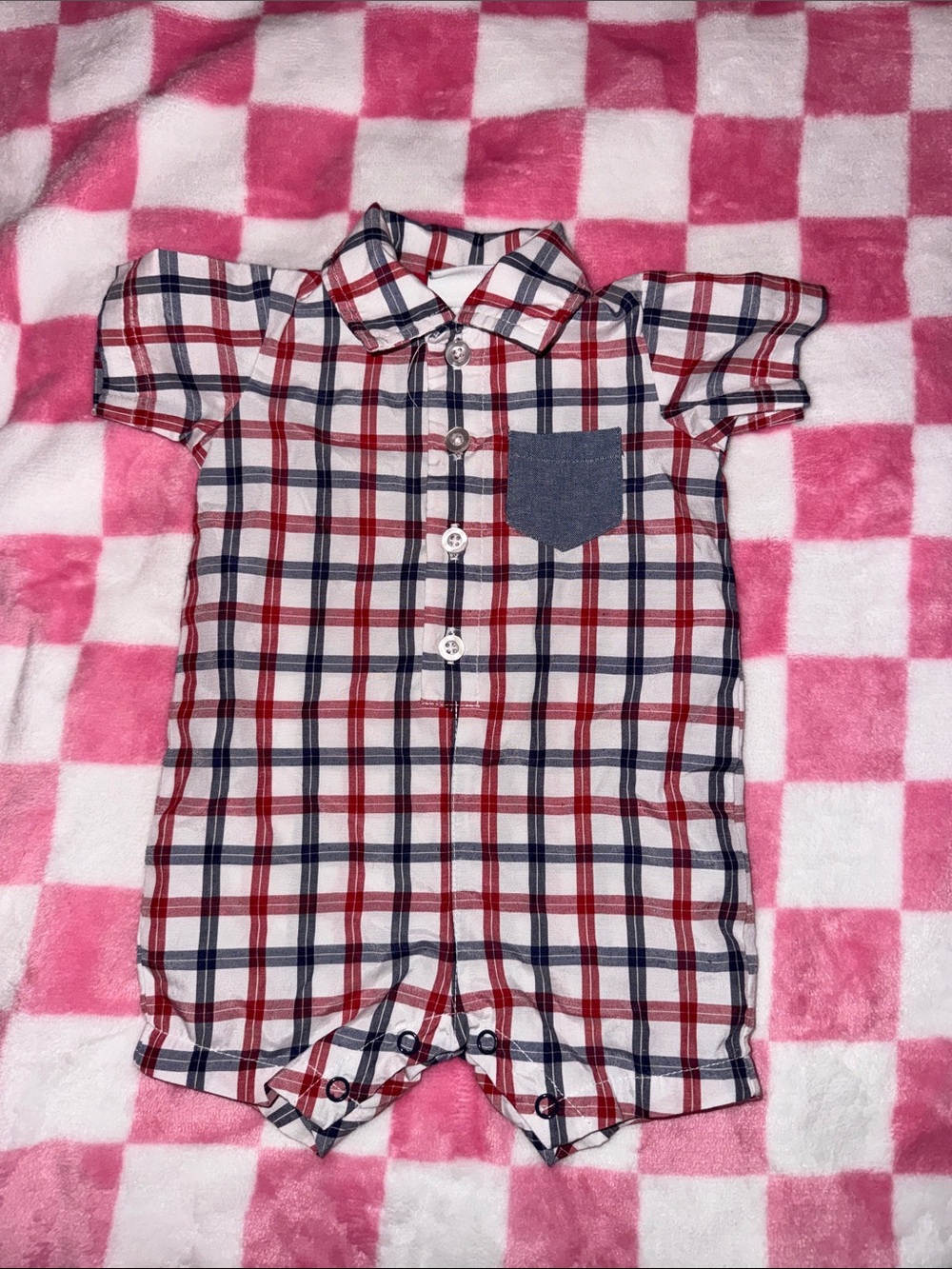 crown & ivy Red, Blue and White Plaid Baby One-Piece